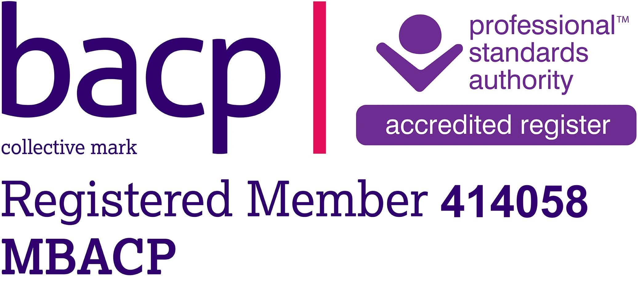 BACP Registered Member 414058, MBACP, Professional Standards Authority Accredited Register